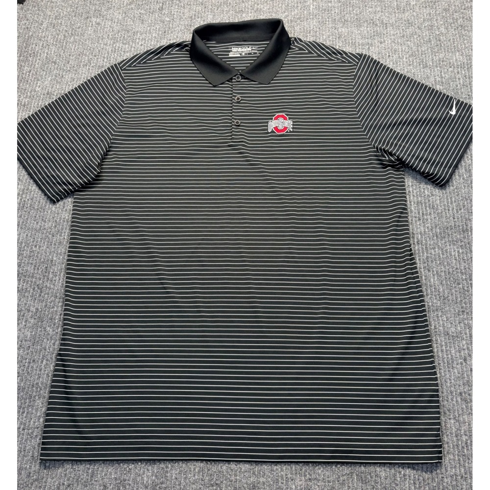 Nike Golf Ohio State Buckeyes Dri-FIT Polo Shirt Mens XL Black White Striped